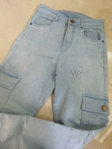 Light Wash Denim Cargo Jeans