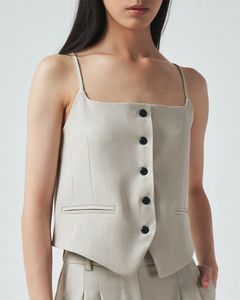 Grey Button-Down Waistcoat Top
