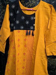 Mustard Block Printed Kurta