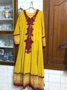 Mustard Yellow Anarkali Gown With Pant &dupatta