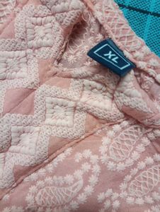 Peach Chikankari Kurti Legging And Dupatta Set