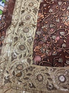 Brown Full Emb Net Saree