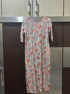 Printed Grey &amp; Orange Kurta