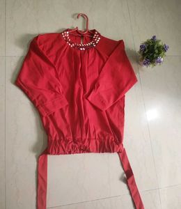 Red Blouson Top For Ladies And Girls
