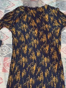 Pleated Floral Print Dress