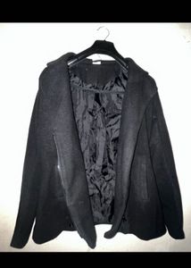 Black Zip Up Wool Blend Jacket