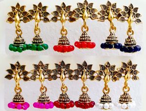 6 Piece Oxidised Gold Jhumka Jhumki Pearl Earrings
