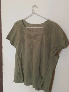 Olive Green Top With Embroidery M Size