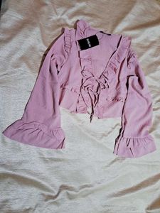 Shein bell sleeve Ruffled Pink Crop Top