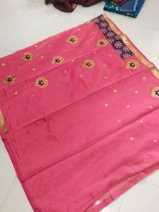 Grand Pink Saree With Gold Zari Embroidery
