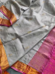 Elegant Pink &amp; Grey Soft Silk Saree