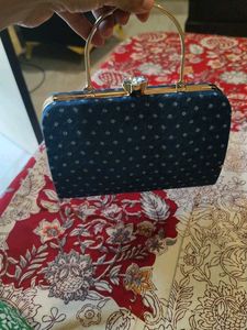 Blue Bandhni Printed Hand Clutch With Sling