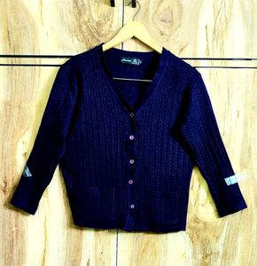 Dark Purple Colour Self Design Cardigan Size-36