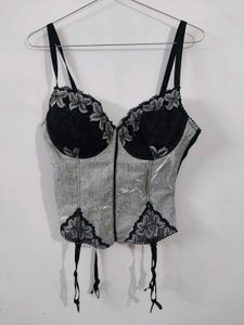 EUROPEAN Y2K METALLIC SILVER BUSTIER CORSET