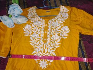 Embroidery Yellow Short Kurti
