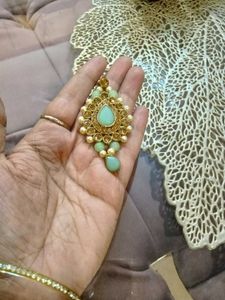 Elegant Green Earringswith Maangtika