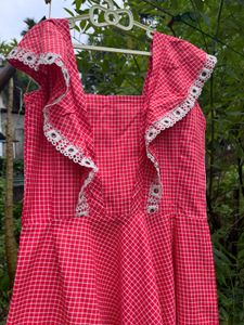 Vintage Gingham Dress with Lace