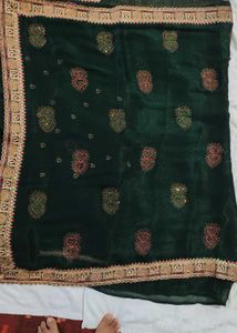 Emerald Green Saree with Rich Gold Zari Border - N