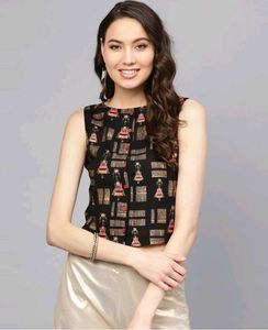 Varanga Black Multicolour Crop Top