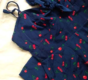 Blue Cherry Print Dress