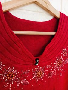 Red Embellished Sweater