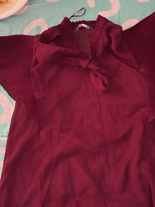 Burgundy Bow Tie Blouse