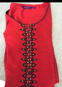 Red Embroidered Kurta