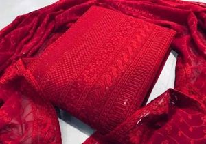Women's Red Floral Embroidered Georgette Suits & D