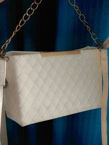 White Cream Quilted Chain Bag