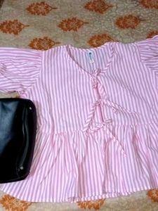 Pink Striped Tie Top