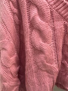 Cute Pink Cropped Cable Knit Sweater