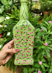 Handpainted Floral Bottle Art