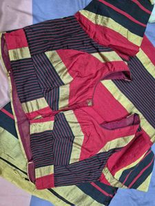 Red &amp; Black Striped Saree