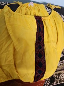 Yellow Peasant Top with Embroidered Detail