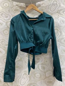 Green Satin Crop Top