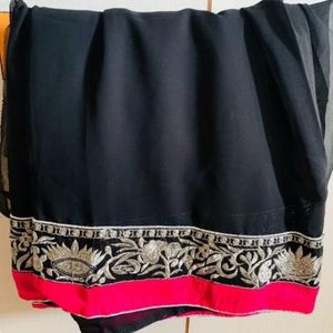 Elegant Black &amp; Pink Embroidered Saree