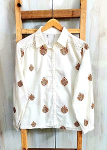 Embroidered Floral offwhite shirt size-44-46