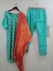Elegant partywear Kurta Set with bandhini dupatta