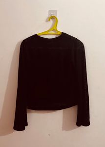 Chic Black Bell Sleeve Crop Top