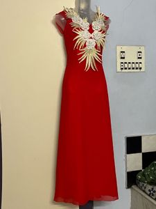 Pintrest Padded Elegant Red Maxi Dress