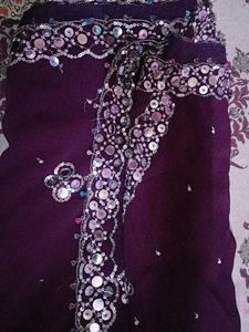 Purple Partywear Saree With Blouse