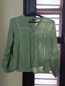 Elegant Green Lace Trimmed Top