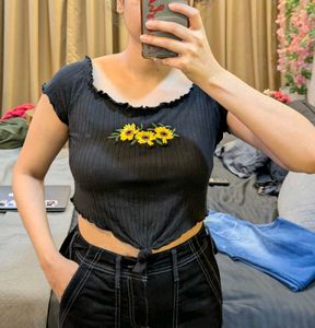 Crop Top With Lettuce Trim Edges
