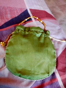 Green &amp; Gold Embroidered Potli Bag