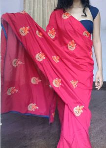 Women Red Emroidered Saree❤️