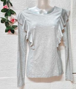 🎁Buy 2 Get 1 Free 🎁Gray Ruffle Long Sleeve Top