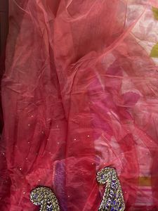 Gajari Red Net Saree With Velvet Pallu (new)