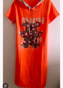 Orange Bear Print Dress