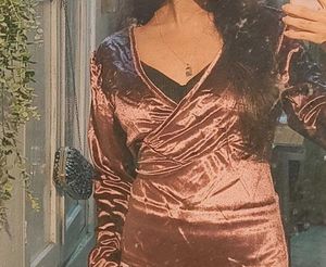 Velvet full sleeves deep neck top