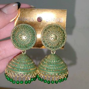 Green Jhumka Earrings